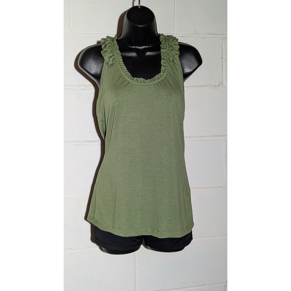 Self Esteem Olive Green Ruffle Neck Sleeveless Tank Top Women's Large